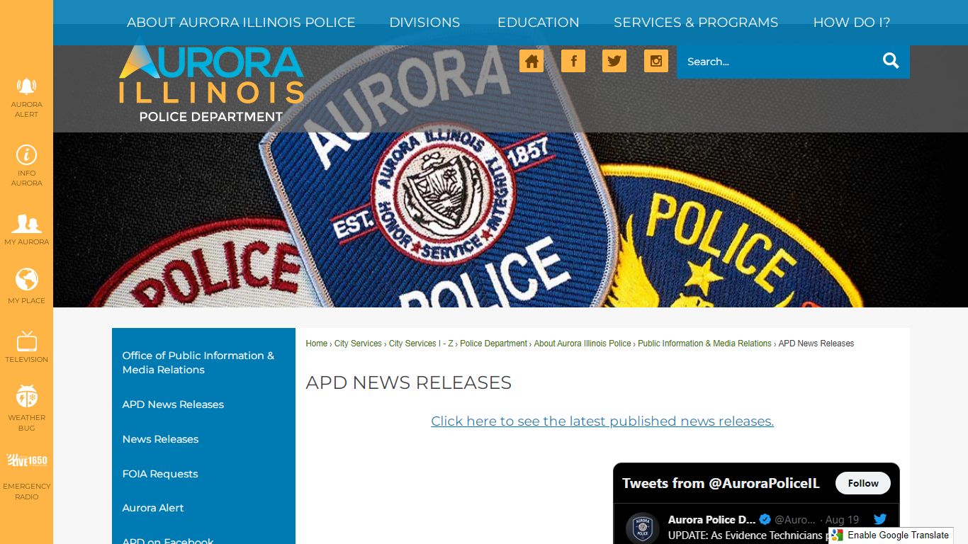 APD News Releases | Aurora, IL